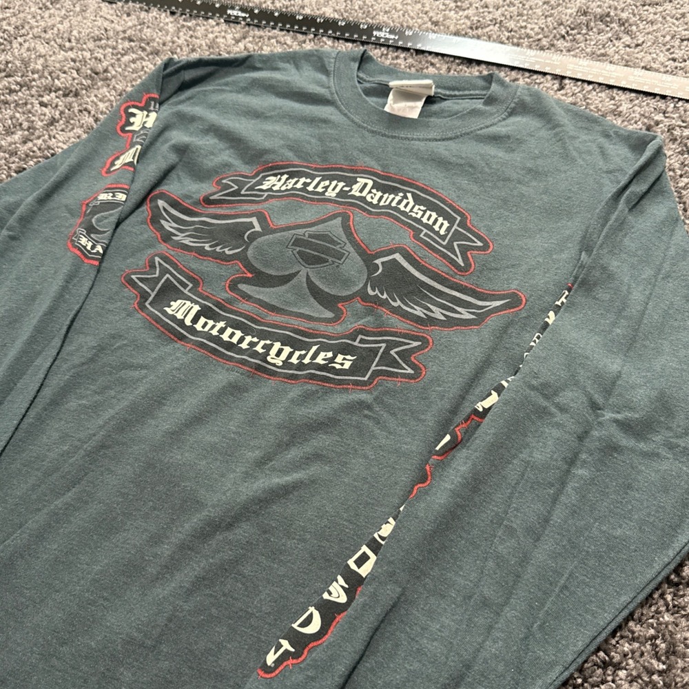 Vintage Harley Davidson T Shirt Mens Green Excellent Pensacola Spade Graphic M